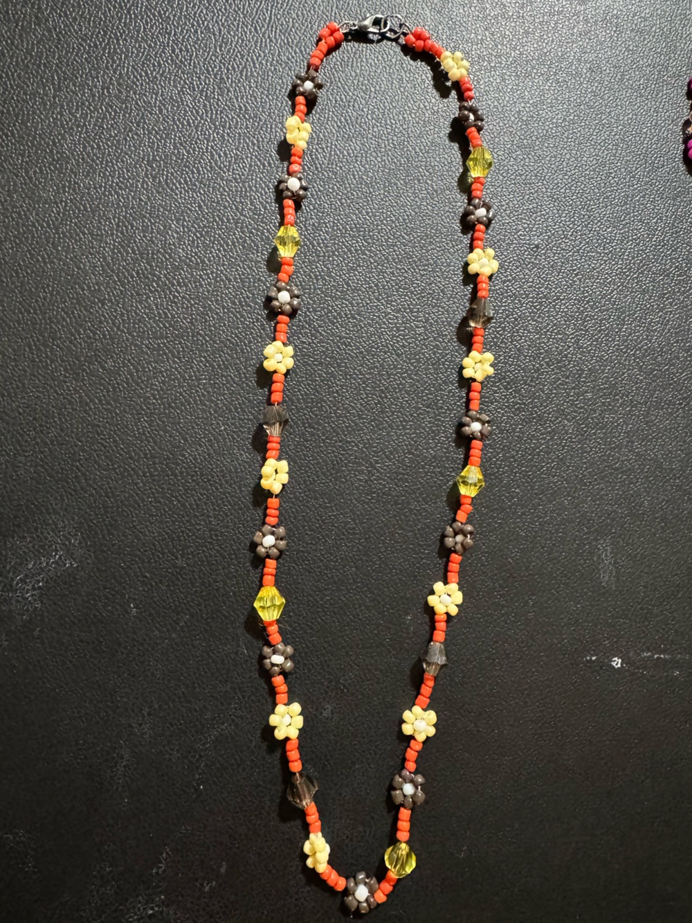 Cheerful Yellow & Orange Floral Beaded Necklace
